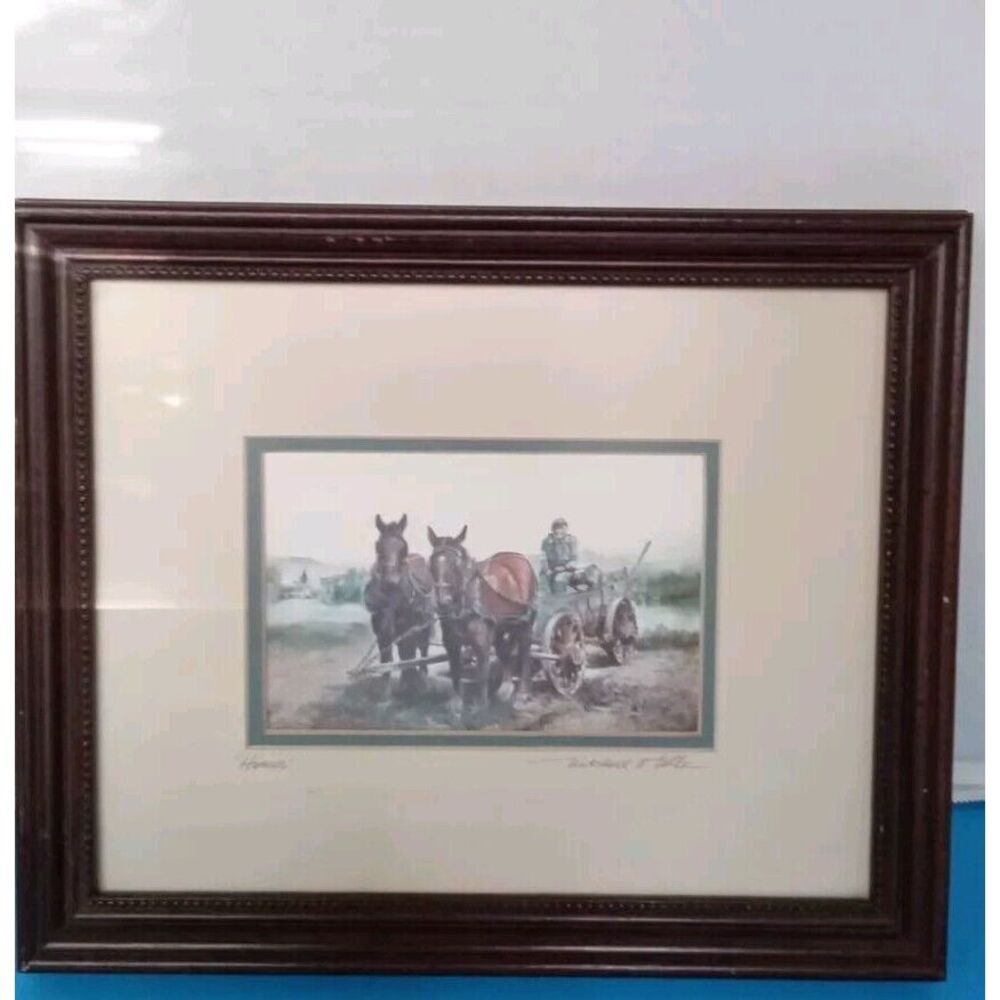Vintage Farm Scene Draft Horses Framed Art Print - Rural‎ Americana Wall Decor